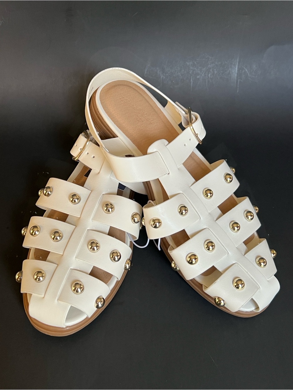 Universal Thread White Studded Fisherman Sandals with Gold Accents